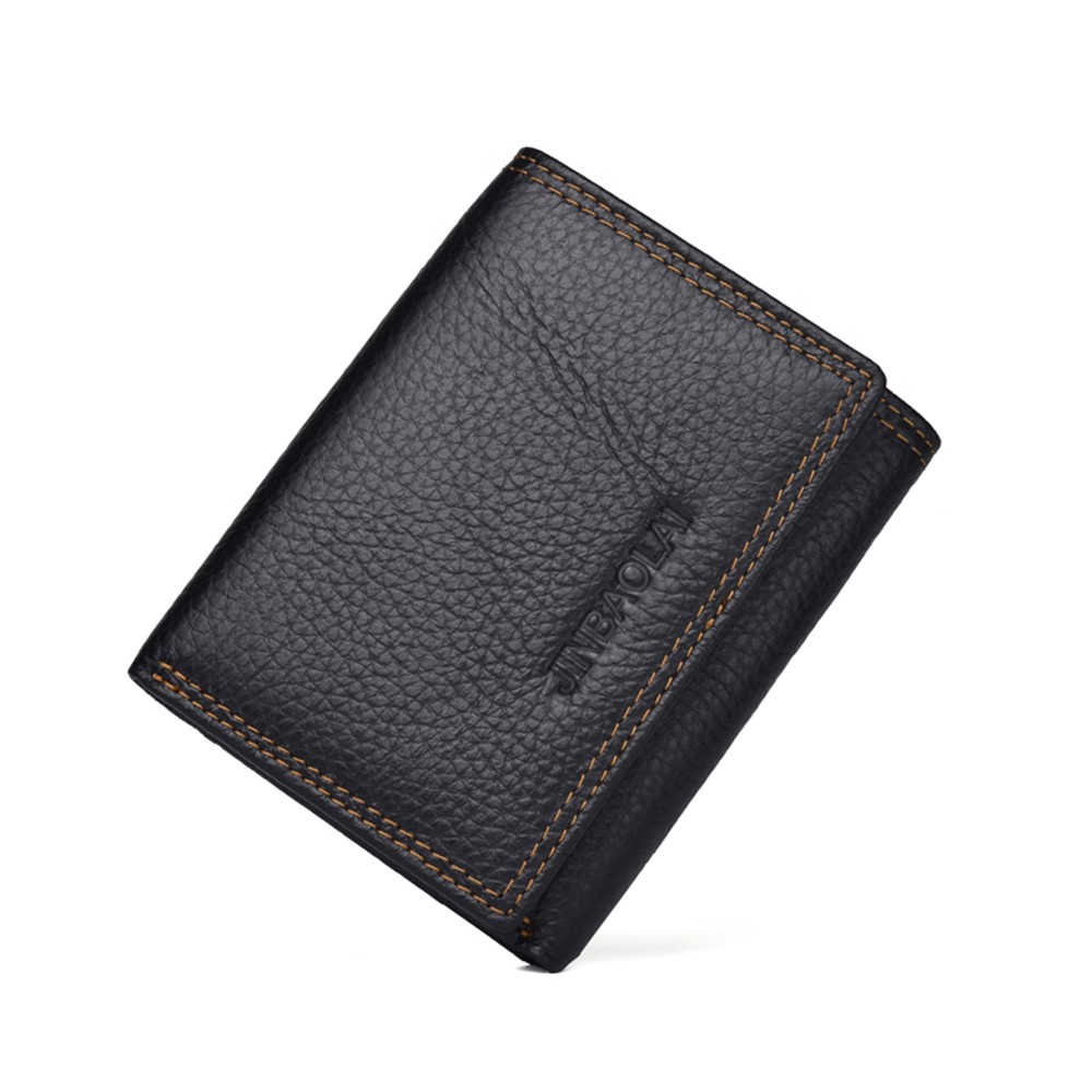 RFID Rétro Anti-vol Hommes Haut En Cuir De Vachette 3 Fois Portefeuille De Fente Pour Carte - Noir-6
