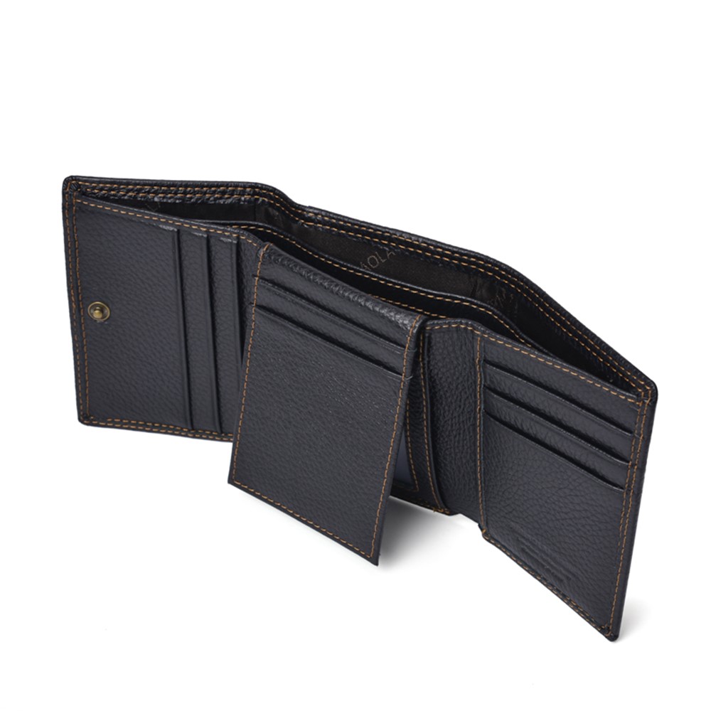 RFID Rétro Anti-vol Hommes Haut En Cuir De Vachette 3 Fois Portefeuille De Fente Pour Carte - Noir-7