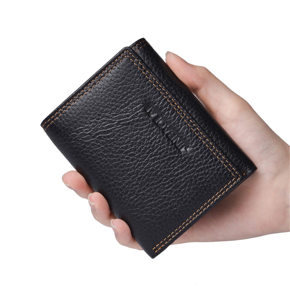 RFID Rétro Anti-vol Hommes Haut En Cuir De Vachette 3 Fois Portefeuille De Fente Pour Carte - Noir-9