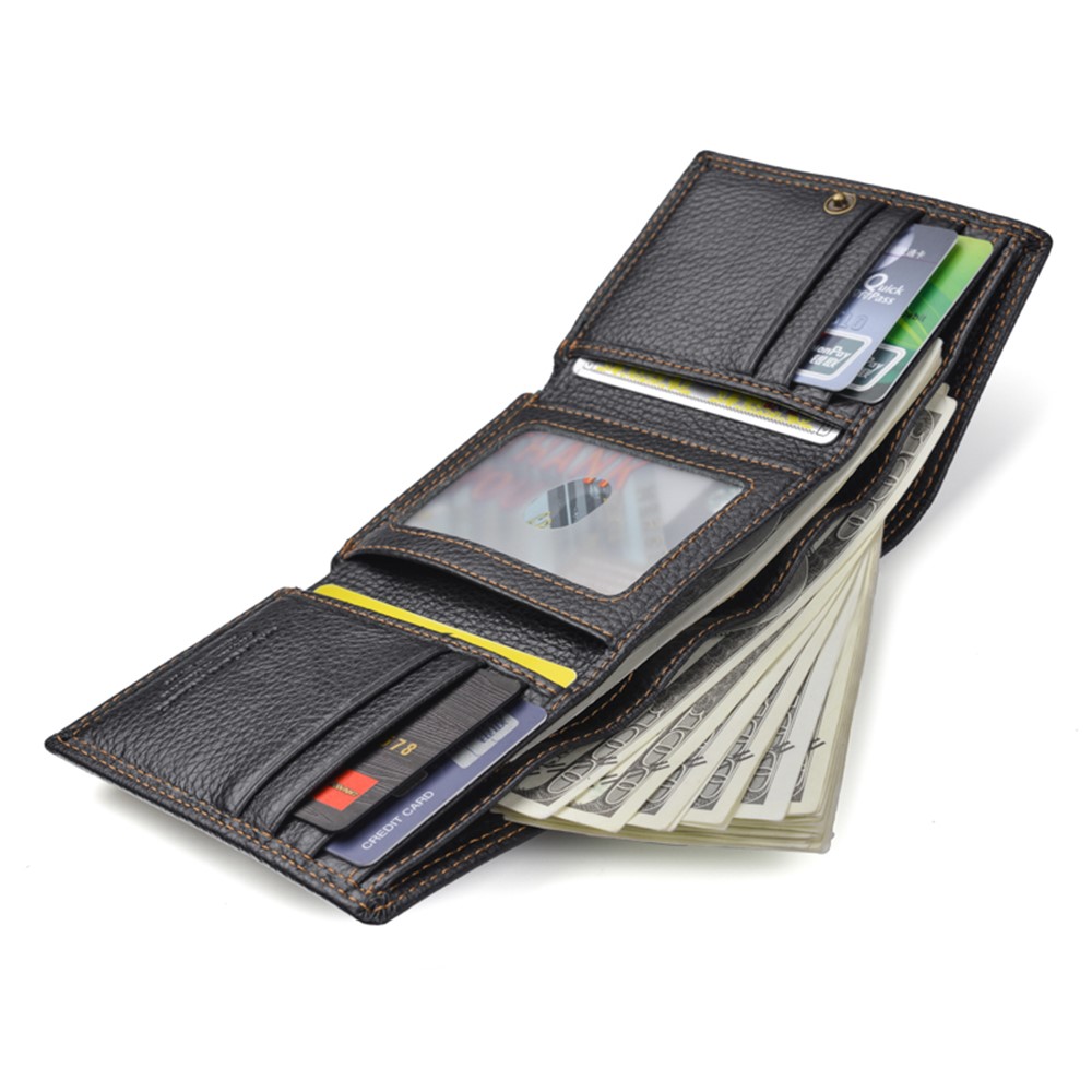 Anti-magnetico Antifurto Strisciata Multi-card A Tre Volte Il Raccoglitore Degli Uomini Di Cuoio Della Pelle Bovina - Nero-4