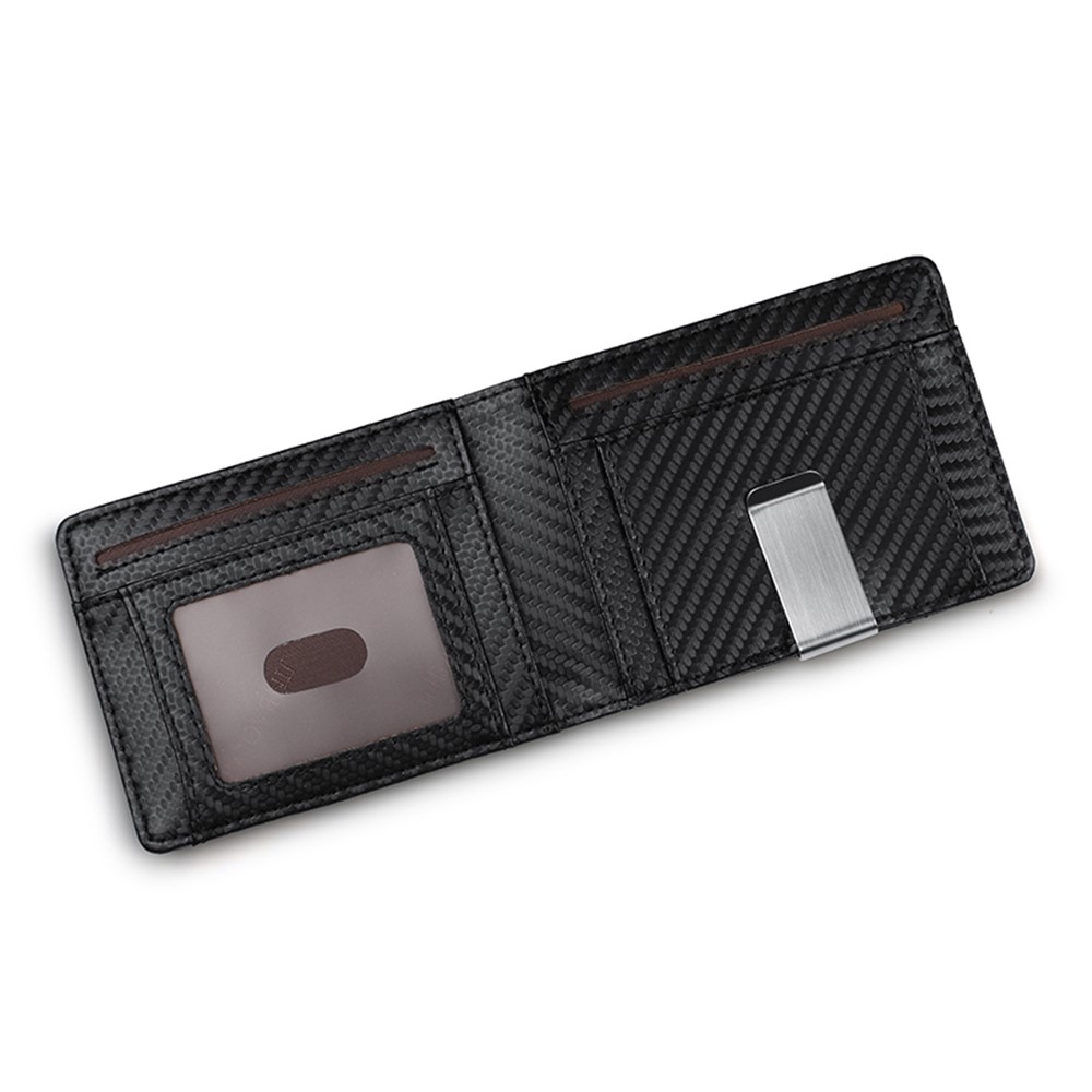 Carbon Fiber Texture Genuine Leather RFID Blocking Card Holder Bi-fold Wallet-4