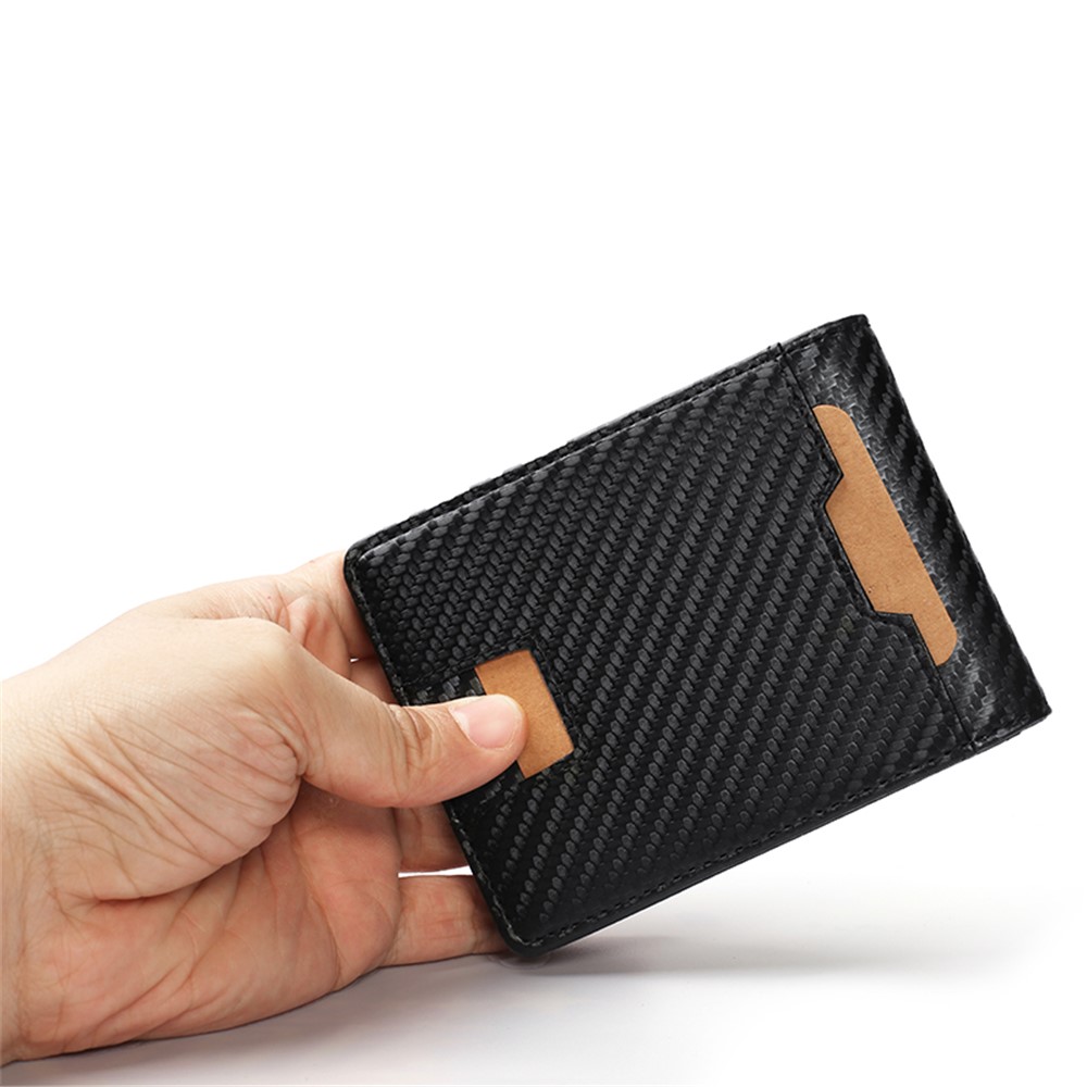 Carbon Fiber Texture Genuine Leather RFID Blocking Card Holder Bi-fold Wallet-7