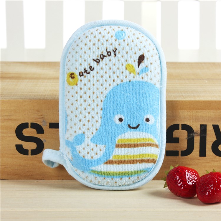 Cartoon Pattern Newborn Bath Brush Soft Pure Cotton Baby Bath Foam Rub Shower Sponge - Dolphin / Blue-1