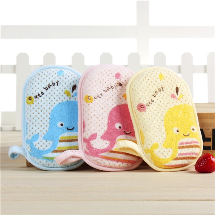 Cartoon Pattern Newborn Bath Brush Soft Pure Cotton Baby Bath Foam Rub Shower Sponge - Dolphin / Blue-9