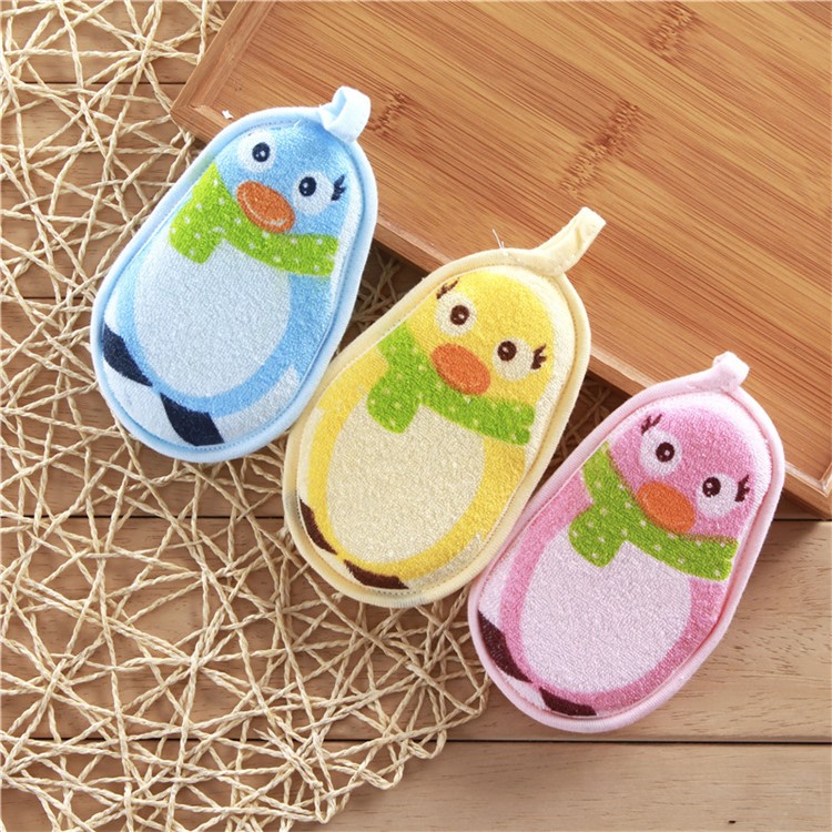 Lovely Cartoon Pattern Bath Brush Soft Pure Cotton Bath Foam Rub Shower Sponge for Newborn Baby Infant - Penguin / Pink-2