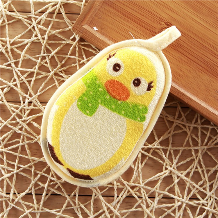 Cartoon Pattern Newborn Baby Infant Soft Pure Cotton Bath Foam Rub Shower Sponge - Penguin / Yellow-1