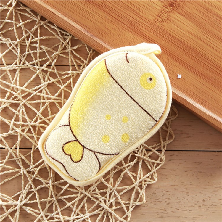 Cartoon Pattern Soft Pure Cotton Newborn Toddler Bath Brush Baby Bath Foam Rub Shower Sponge - Fish / Yellow-1