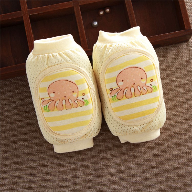 One Pair Unisex Baby Toddlers Breathable Mesh Ice Silk Crawling Knee Pad Knee Protector - Octopus / Yellow-1