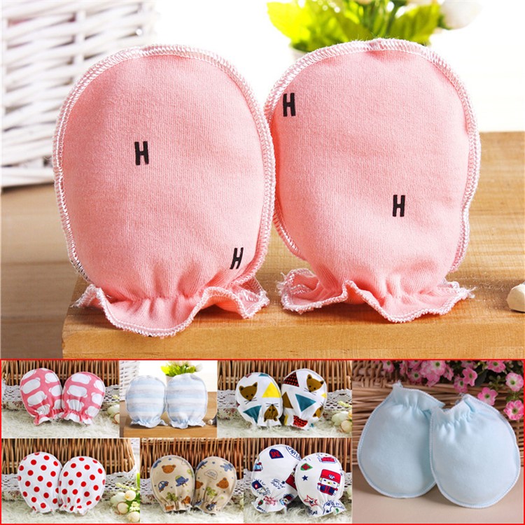 Baby Cotton Anti Scratching Gloves Newborn Protection Face Scratch Resistant Mittens - Random-1