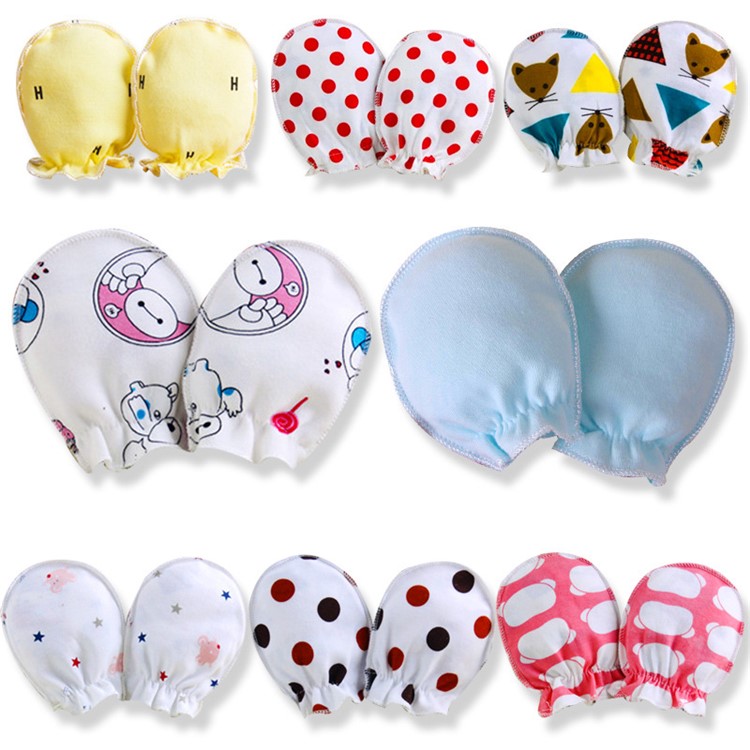 Baby Cotton Anti Scratching Gloves Newborn Protection Face Scratch Resistant Mittens - Random-2