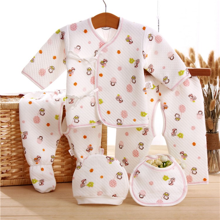 5-in-1 Newborn 0-3M Baby Boys Girls Cotton Clothes Tops Hat Pants Sleepwear Suit Outfit Set - Balloon / Pink-1