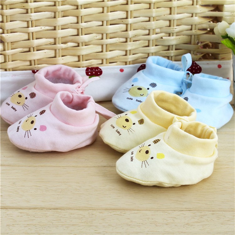 One Pair Cartoon Pattern Newborn Cotton Shoes Footwear Baby Socks - Yellow-6