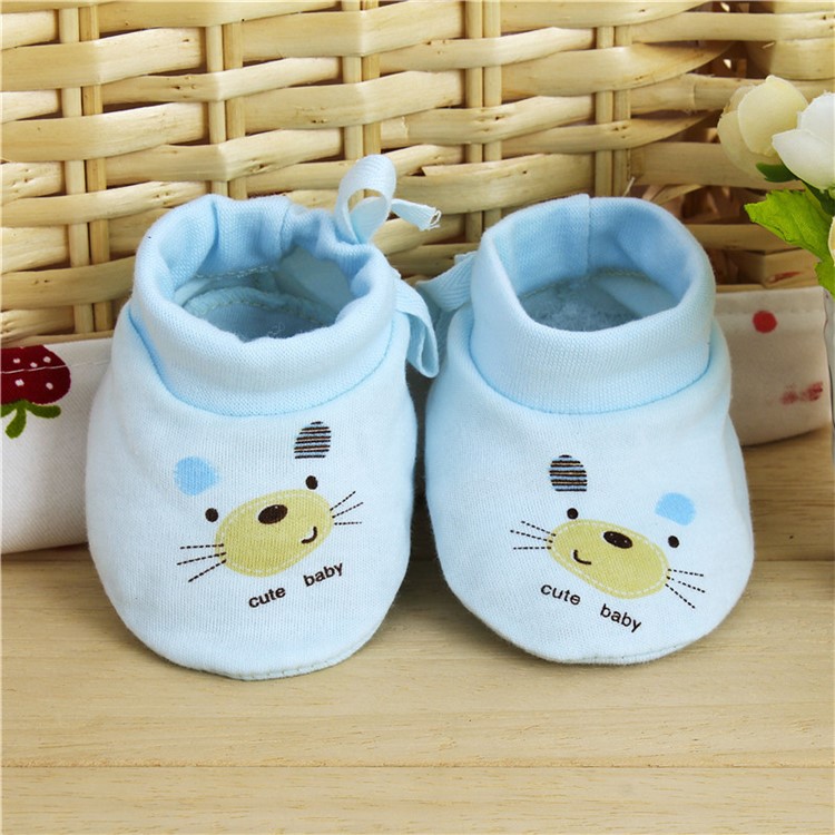 One Pair Cartoon Pattern Newborn Infant Cotton Shoes Footwear Baby Socks - Blue-1