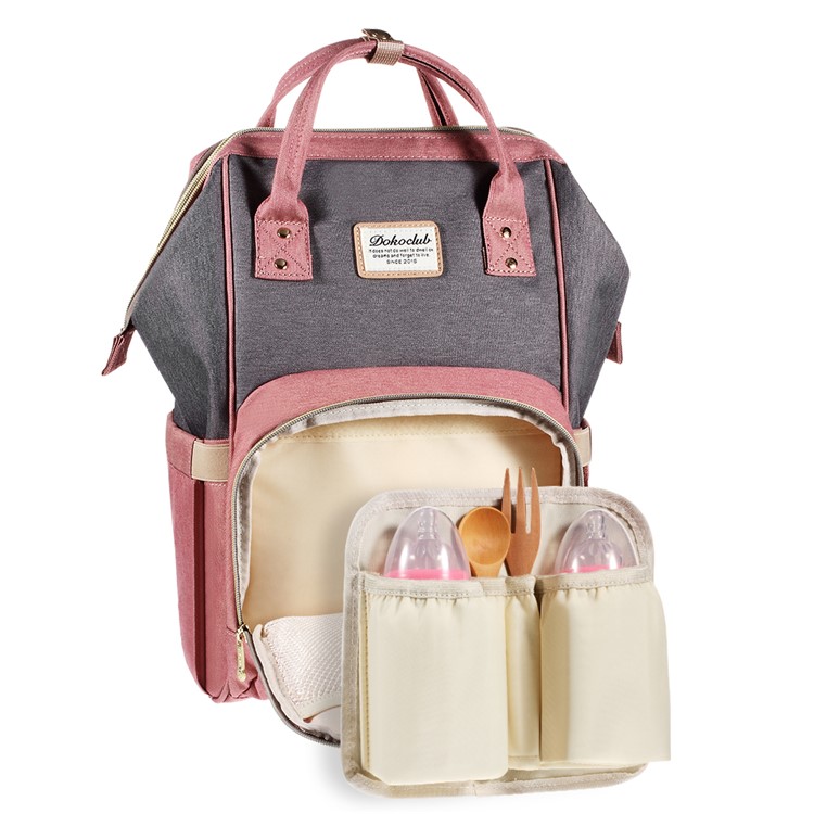 Large Capacity Maternity Bag Nappy Diaper Bag Multi-functional Mummy Backpack - Pink / Grey-1