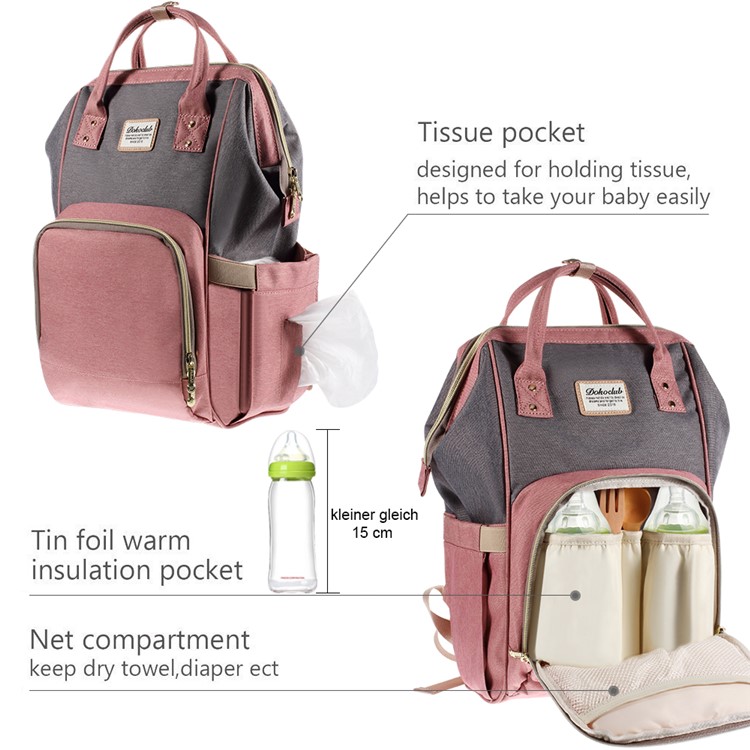 Large Capacity Maternity Bag Nappy Diaper Bag Multi-functional Mummy Backpack - Pink / Grey-3