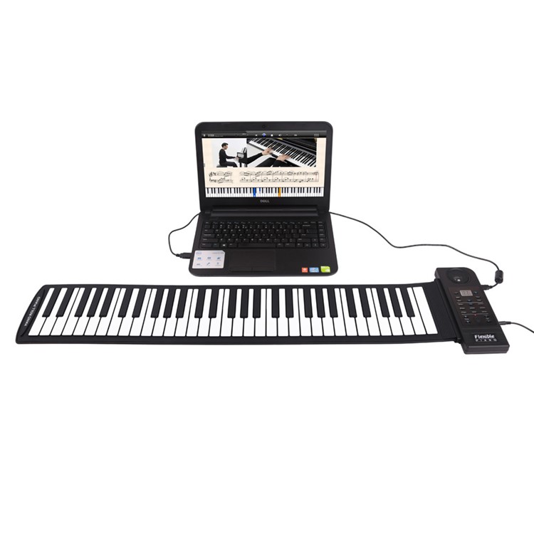 61 Keys Flexible Roll up Electronic Piano Support MIDI/External Speaker / Headphone Black / US