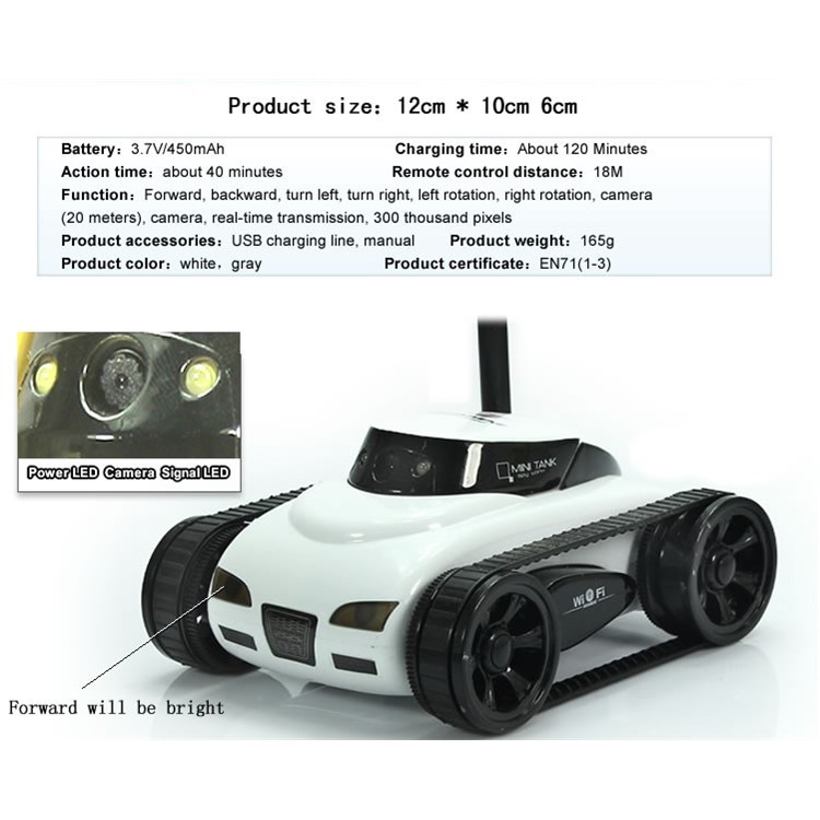 777-270 Wifi Mini Rechargeable RC Tank with 0.3MP Camera, iOS Android Phone Controller - White-5