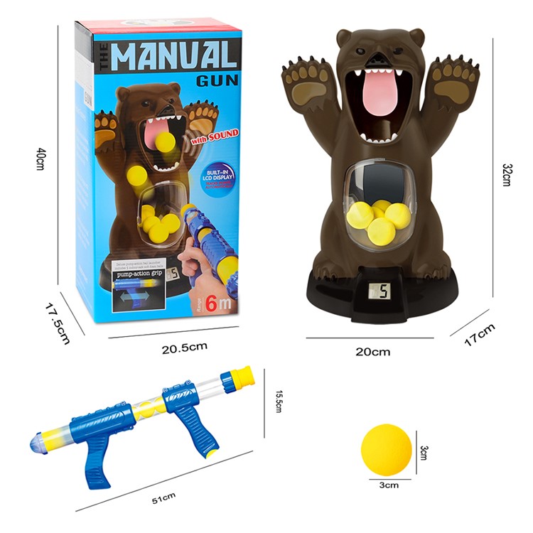 Hungry Bear Target Electronic Shooting Game with Sound 5 Foam Balls and Air Powered Gun Boy Safety Game-8