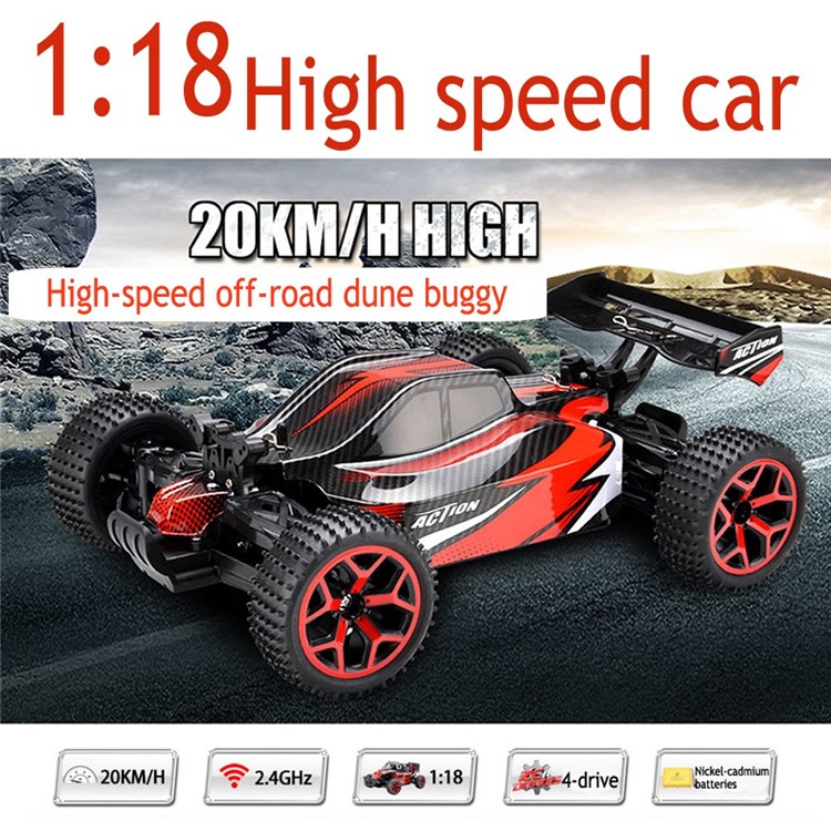 Remote Control Truck 1:18 Scale 4WD Electric High Speed Off-road Truggy Toys - Red-1