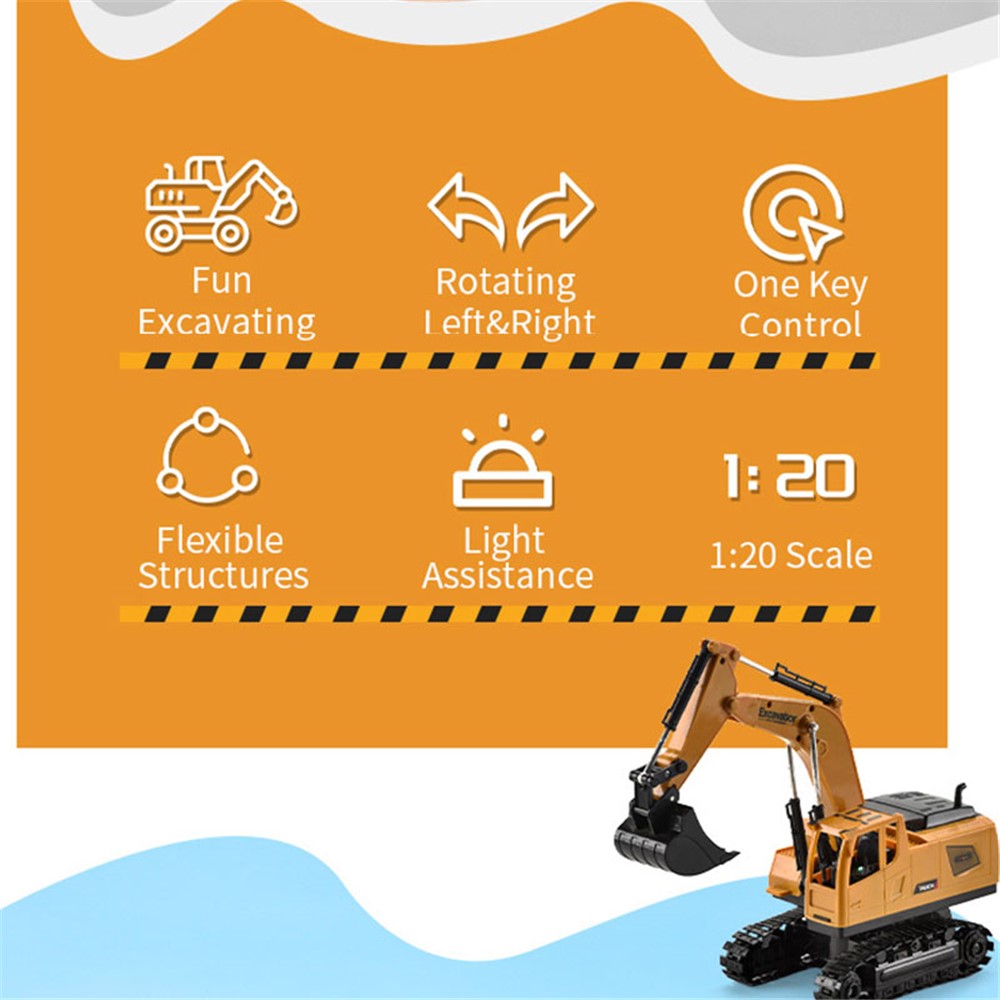 105A Remote Control Excavator Toy Rechargeable Engineering Digger Digshell Construction Vehicle Toy Gift - Brown-5