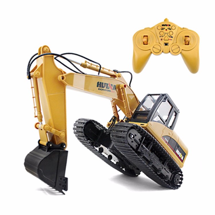 HUI NA 1550 2.4GHz 15CH Engineering Electric Excavator 1/12 Metal RC Car Toy Construction Truck - Yellow-1
