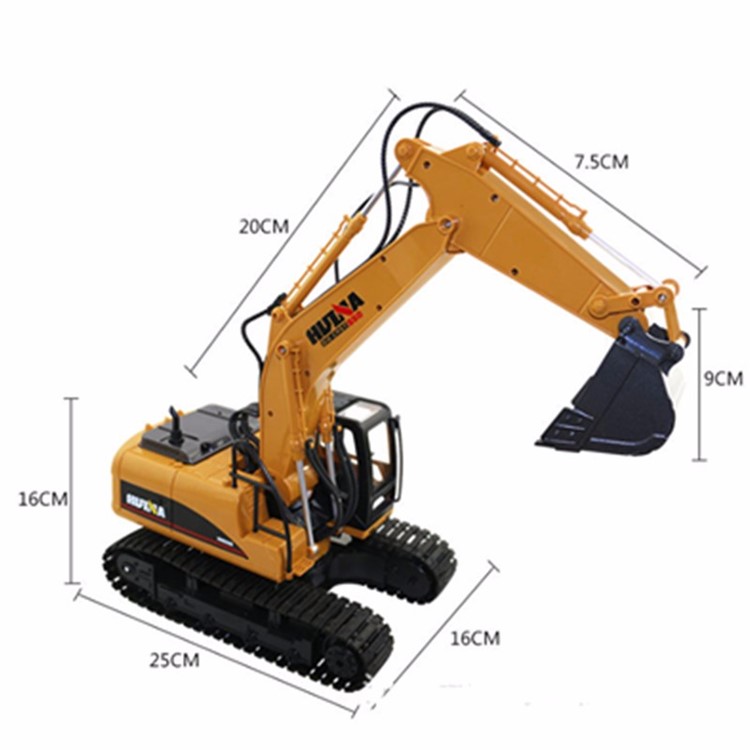 HUI NA 1550 2.4GHz 15CH Engineering Electric Excavator 1/12 Metal RC Car Toy Construction Truck - Yellow-3