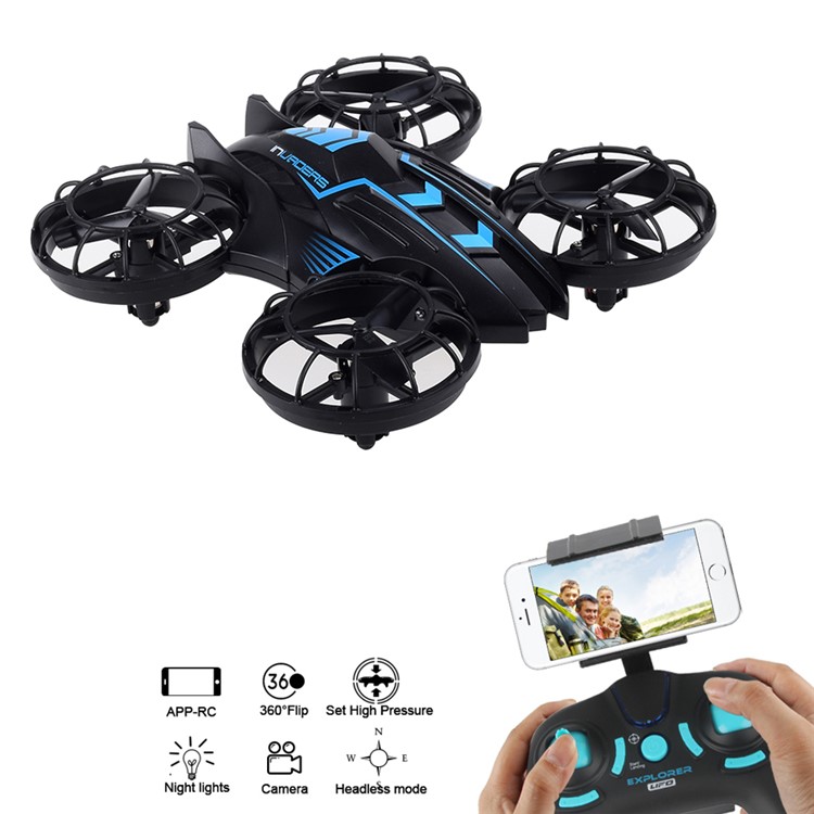 515V 2.4G 4-Axis Headless Mode 3D Flip RC Drone with 0.3MP Camera and LED Light - Black + Blue-1