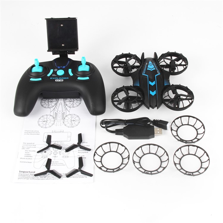 515V 2.4G 4-Axis Headless Mode 3D Flip RC Drone with 0.3MP Camera and LED Light - Black + Blue-4