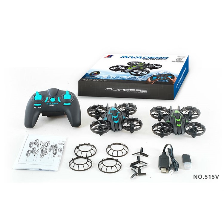 515V 2.4G 4-Axis Headless Mode 3D Flip RC Drone with 0.3MP Camera and LED Light - Black + Blue-5