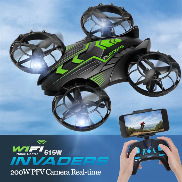 515W 2.4G 4-Axis Headless Mode 3D Flip RC Quadcopter with WiFi 2MP Camera and LED Light - Black + Green-1