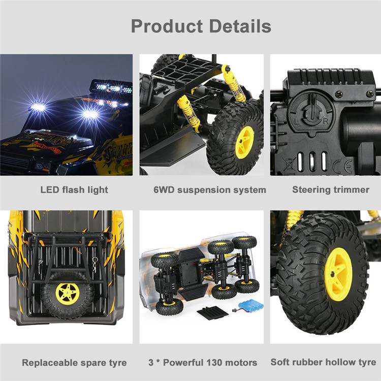 WLTOYS 18629 1:18 2.4G 6WD Electric Off-Road Rock Crawler Climbing RC Car - Yellow-8