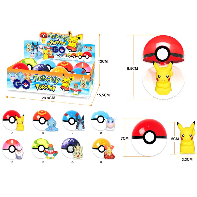 Pokemon Pokeball Kids Toys 8Pcs 7cm Balls + 8Pcs Figures Characters-10