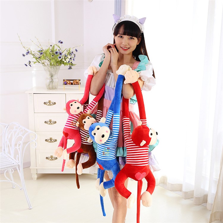 Soft Striped Clothes Hanging Plush Monkey Gibbon Long Arm Animals Toy - Red-2