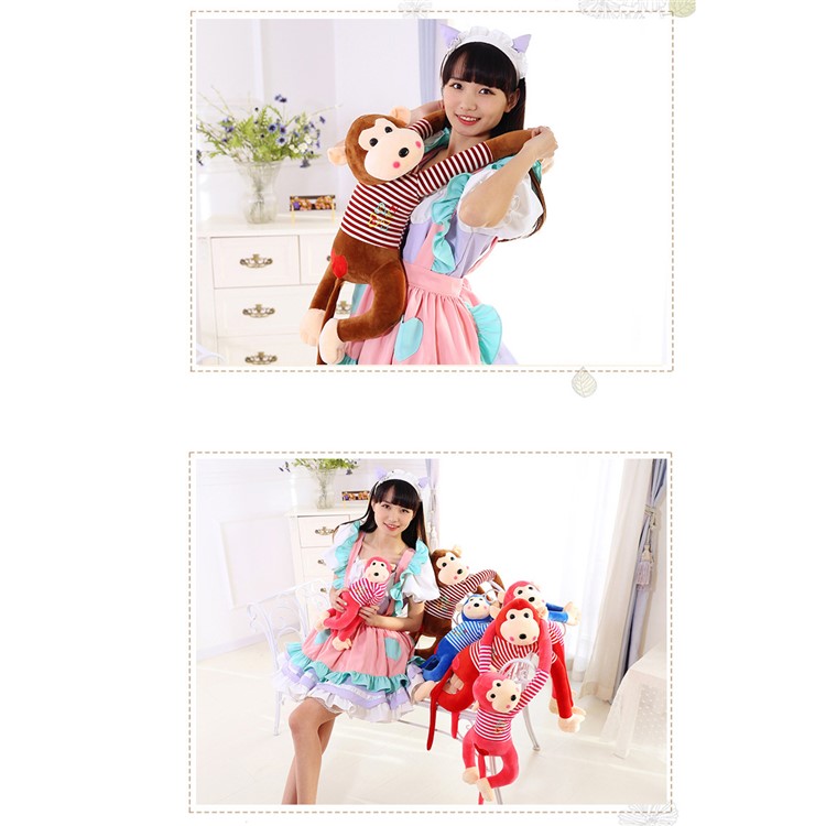 Soft Striped Clothes Hanging Plush Monkey Gibbon Long Arm Animals Toy - Red-3