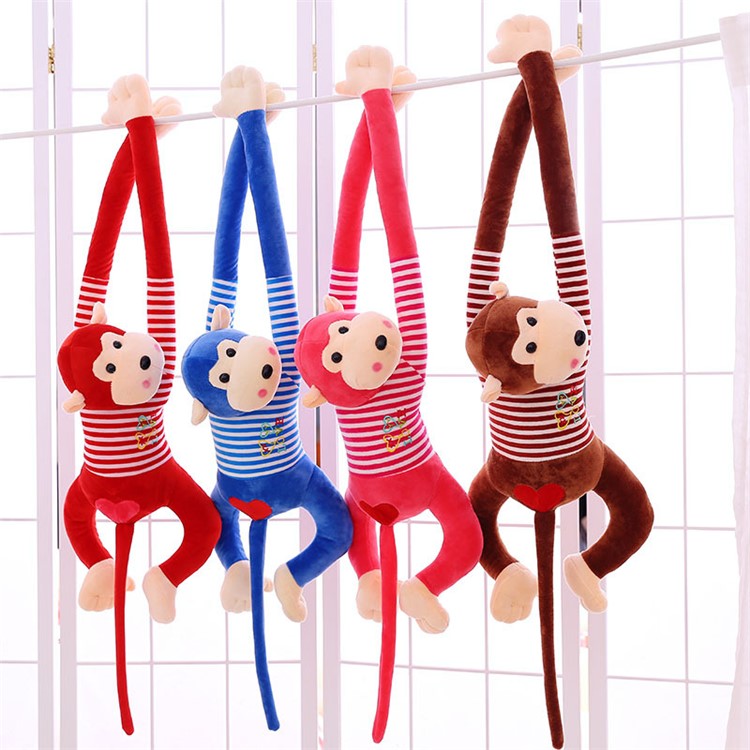 Soft Striped Clothes Hanging Plush Monkey Gibbon Long Arm Animals Toy - Red-4
