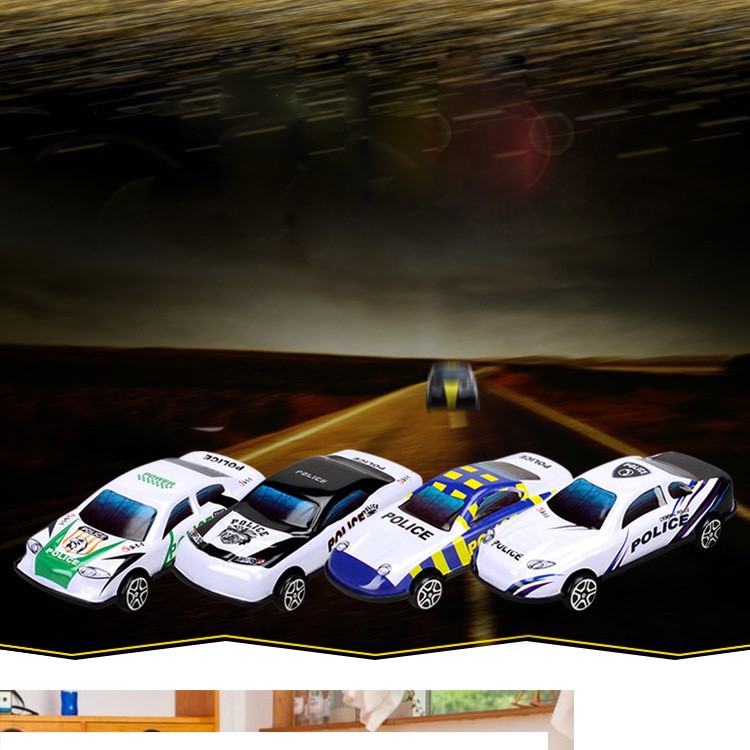 4Pcs/Set 1:64 Metal Alloy Die-cast Cars Cartoon Police Series Mini Car Toys for Children - Police Cars-4
