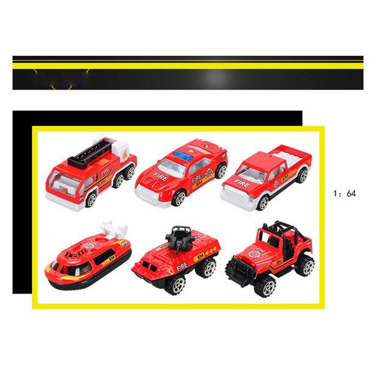 6Pcs/Set 1:64 Metal Alloy Die-cast Cars Emergency Fire Rescue Series Mini Car Toys for Children-5