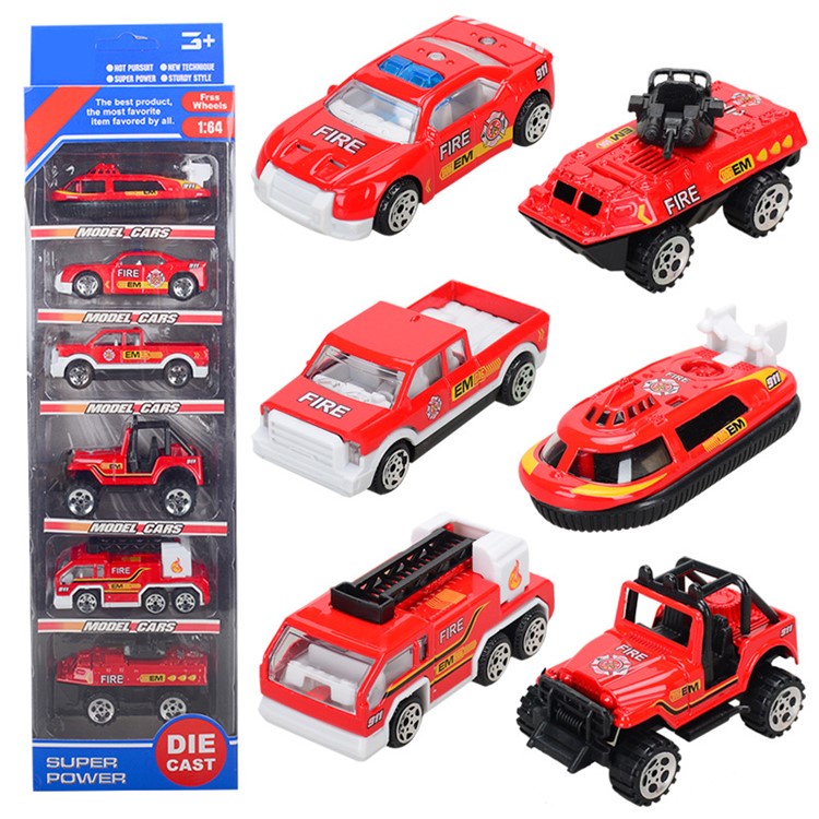 6Pcs/Set 1:64 Metal Alloy Die-cast Cars Emergency Fire Rescue Series Mini Car Toys for Children-7