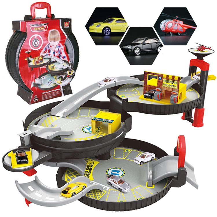 Tragbare 3-Level-Radspur Auto Parkplatz Montage Auto Track Spielzeug-Set-4