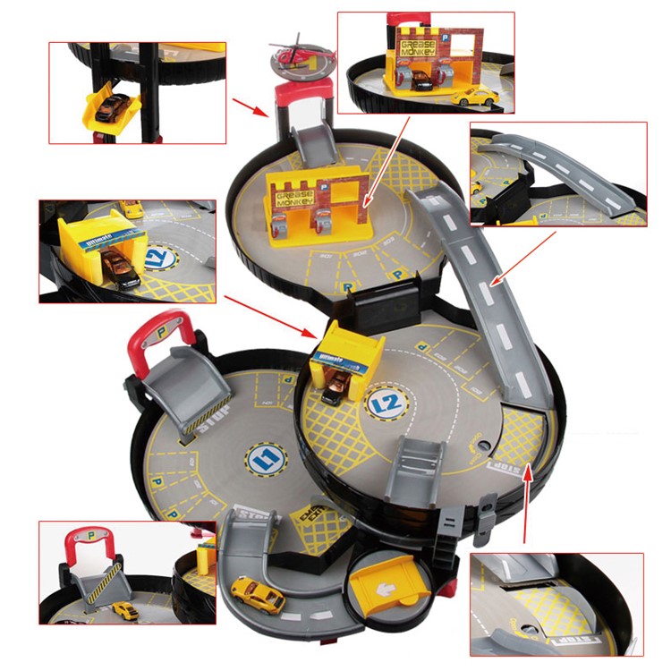 Tragbare 3-Level-Radspur Auto Parkplatz Montage Auto Track Spielzeug-Set-5