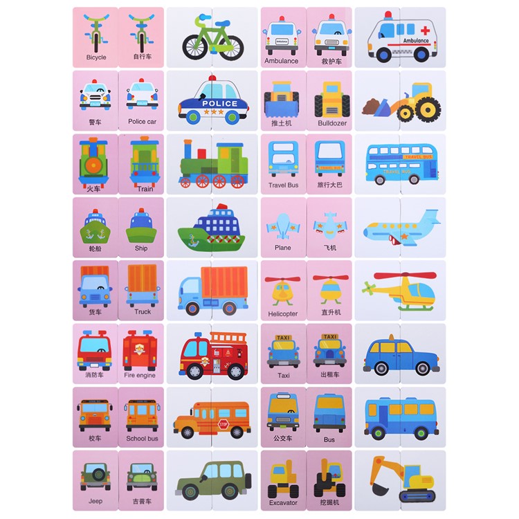 Baby Kids Cards Matching Game Cognitive Card Set Pair Puzzle Cognition Puzzle Toys Game Box - Vehicles-6