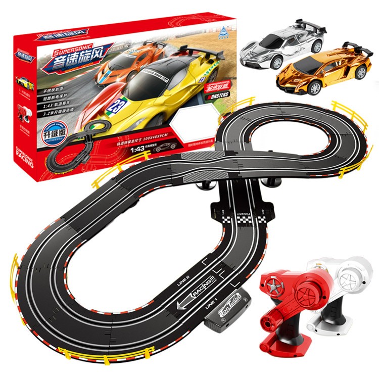 A36-11 1:43 Scale Hand Shake Assembly Track Racing Car Parent-child Toy Set with LED Light