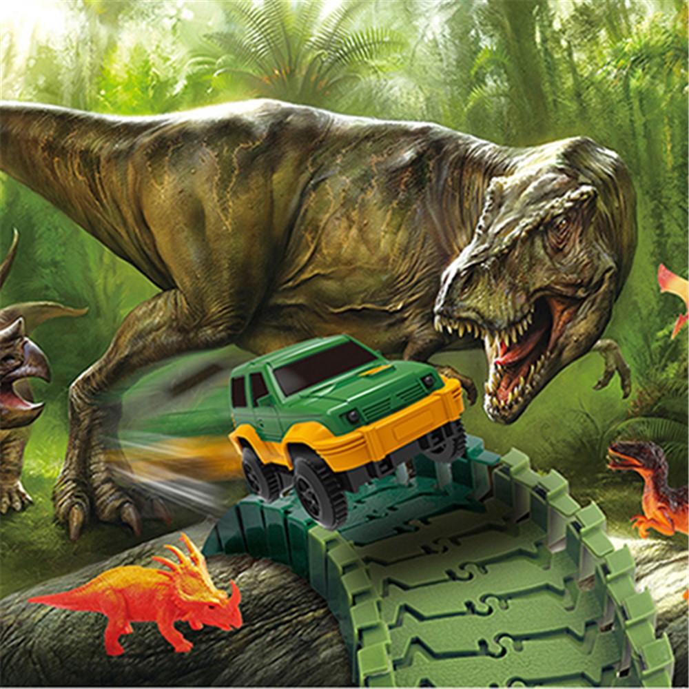 144 STÜCKE 528 Dinosaurier Track Rennwagen Set Montage Blöcke Ton Licht Wirkung Kinder Spielzeug-3
