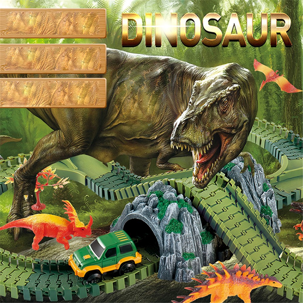 144 STÜCKE 528 Dinosaurier Track Rennwagen Set Montage Blöcke Ton Licht Wirkung Kinder Spielzeug-4