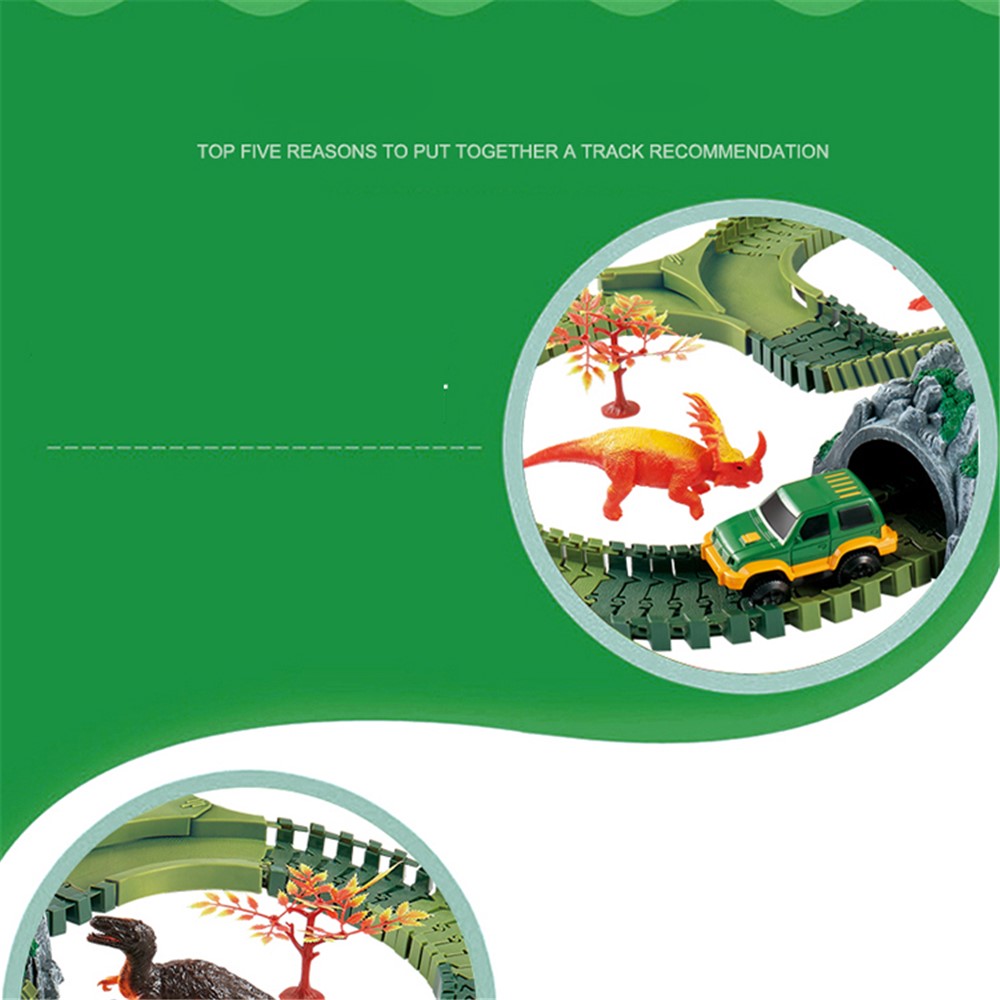144 STÜCKE 528 Dinosaurier Track Rennwagen Set Montage Blöcke Ton Licht Wirkung Kinder Spielzeug-5