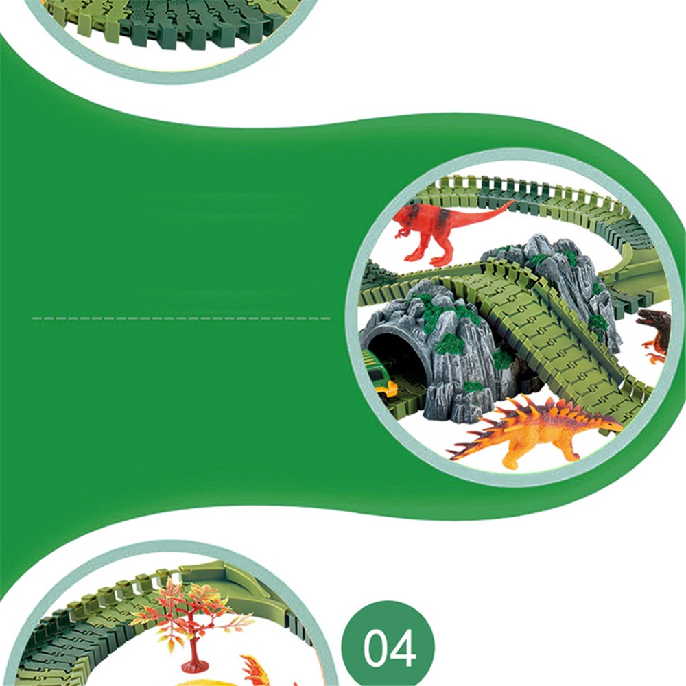 144 STÜCKE 528 Dinosaurier Track Rennwagen Set Montage Blöcke Ton Licht Wirkung Kinder Spielzeug-6