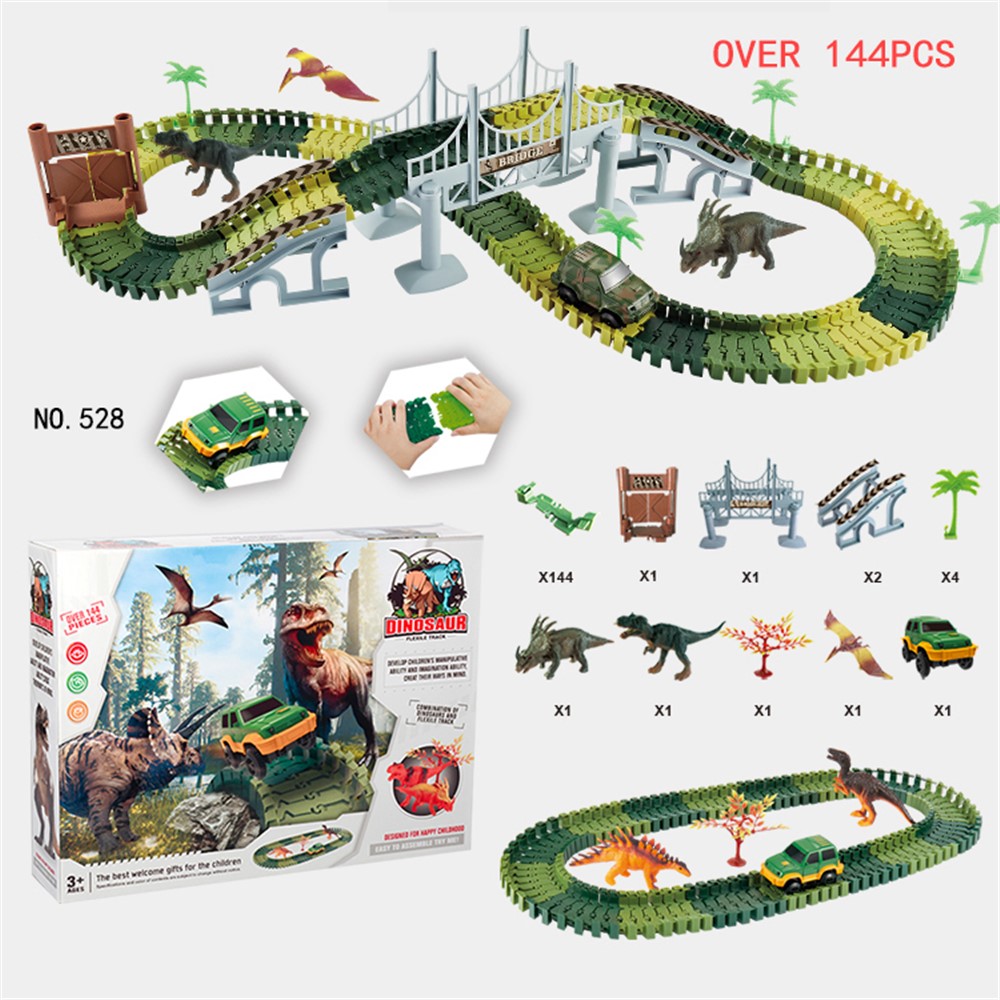144 STÜCKE 528 Dinosaurier Track Rennwagen Set Montage Blöcke Ton Licht Wirkung Kinder Spielzeug-9