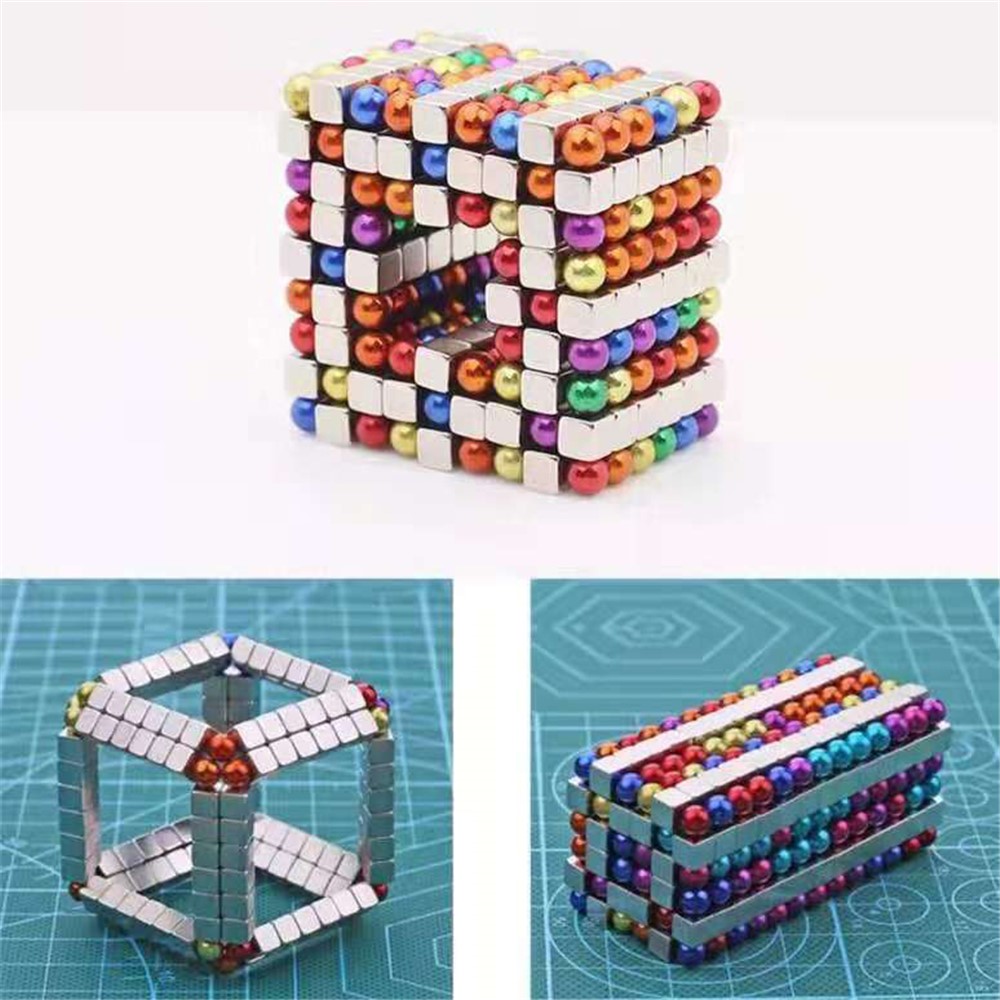 256 Stücke Bunte Magnetische Kugeln + 256 Stücke Silber Farbe Magische Würfel Kreative Magnet Spielzeug Baustein 5mm-2