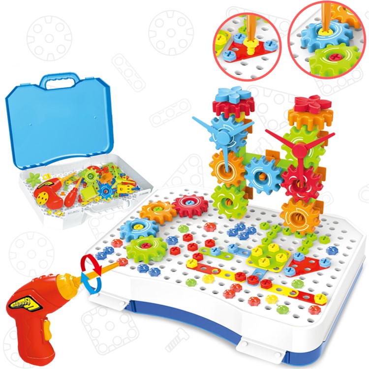Children Electric Drill Screwing Block Assembly Combination Toys Disassemble Screw Nut Tool Box-4