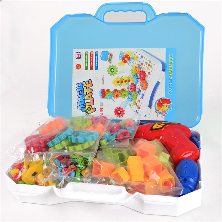 Children Electric Drill Screwing Block Assembly Combination Toys Disassemble Screw Nut Tool Box-6